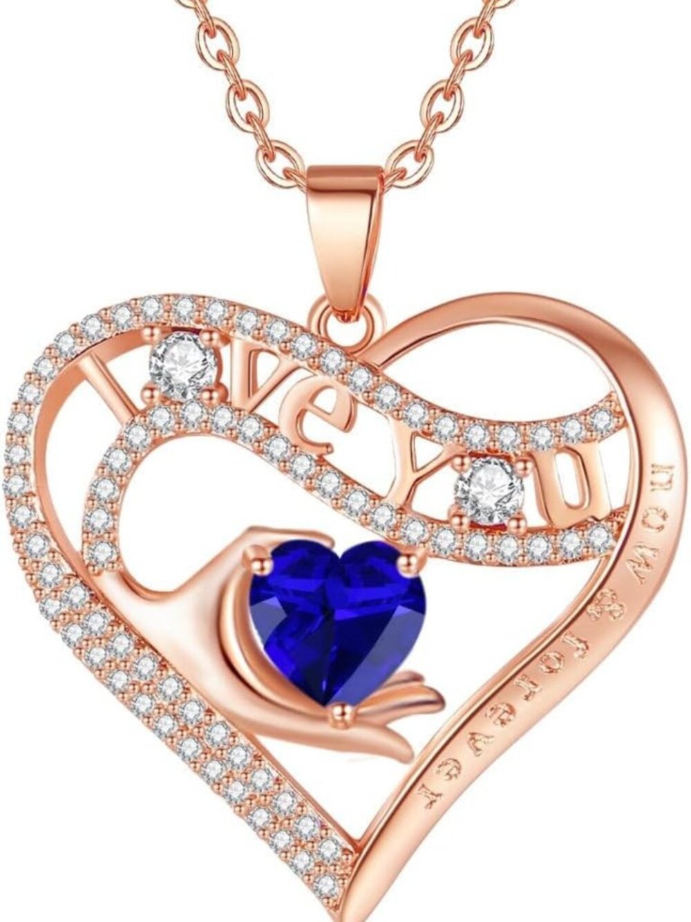 Heart in Hand Birthstone Necklace for Women - I Love You Jewelry Gift, Rose Gold